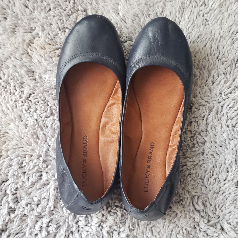 Lucky Brand Emma Ballet Flats Rounded Toe Navy Blue